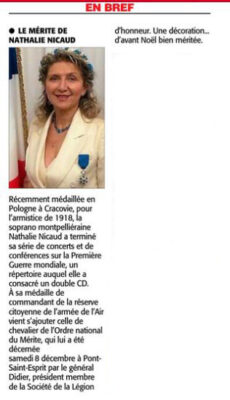 17 décembre 2018. LE MÉRITE DE NATHALIE NICAUD. Publié le 17 décembre, 2018