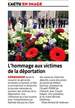 25 avril 2021. MONTPELLIER, article hommage aux victimes de la déportation 25 avril 2021 (Midi-Libre)