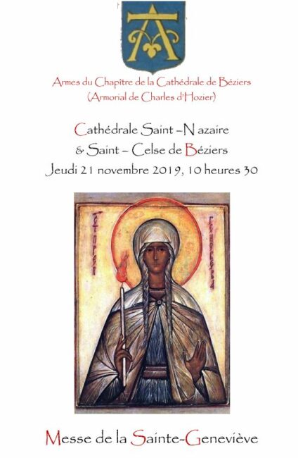 21 novembre 2019. Béziers (34), Cathédrale Saint-Nazaire , messe de Sainte Geneviève