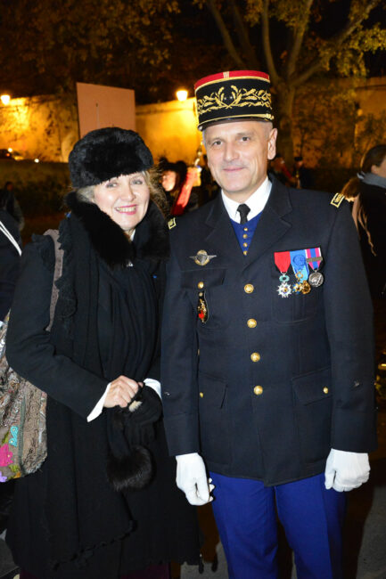 4 décembre 2019. Montpellier (34), Basilique Notre Dame des Tables, messe de Sainte Geneviève, Nathalie est avec le Général Jean-Valéry Lettermann.